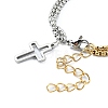 304 Stainless Steel Hollow Cross Charm Bracelet with Double Layer Box Chains BJEW-A002-01-3