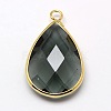Golden Tone Brass Glass Teardrop Pendants LS-GLAA-M006-A-11G-1