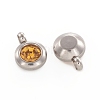 Trendy Original Color 304 Stainless Steel Faceted Grade A Rhinestone Flat Round Charms Pendants RB-N030-01J-2