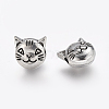 Tibetan Style Antique Silver Cat Head Alloy Beads X-TIBEP-GC178-AS-RS-2