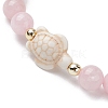 Tortoise Synthetic Turquoise & Natural Rose Quartz Stretch Bracelets for Women BJEW-JB10106-02-3