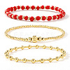 3Pcs Glass & Brass Round Beads Stretch Bracelets HD9470-9-1
