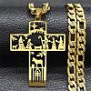 304 Stainless Steel Christian Cross Pendant Cuban Link Chain Necklaces STAS-D196-07G-1