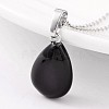 Teardrop Platinum Tone Brass Dyed & Heated Black Agate Pendants G-F267-02E-1