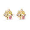 Colorful Enamel Flower of Life Stud Earrings with Cubic Zirconia EJEW-G288-30G-1