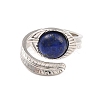 Oval Natural Lapis Lazuli Cuff Ring RJEW-I079-01F-2