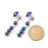 Natural Gemstone Half Round with Beaded Chain Tassel Dangle Stud Earrings EJEW-JE04946-6