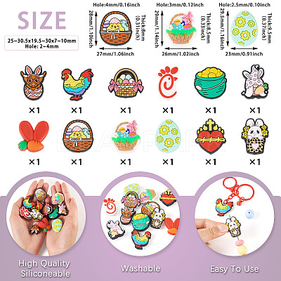 12Pcs 12 Styles Easter Silicone Focal Beads SIL-TA0002-56-1