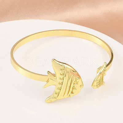 Marine Organism Brass Cuff Bangles for Women BJEW-D368-03K-G-1