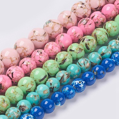 Sea Shell and Synthetic Turquoise Assembled Beads Strands G-G758-M-8mm-1