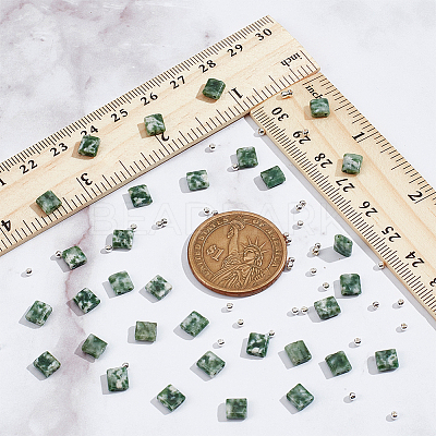 1 Strand Square Natural Green Spot Jasper Beads Strands G-NB0005-60-1