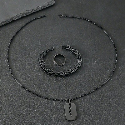 304 Stainless Steel Chain Bracelets & Rectangle Pendant Necklaces & Rings for Men FS-WGDB989-01-1