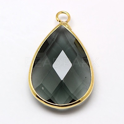 Golden Tone Brass Glass Teardrop Pendants LS-GLAA-M006-A-11G-1