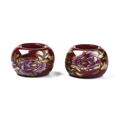 Flower Printed Opaque Acrylic Rondelle Beads SACR-S305-27-F03-1