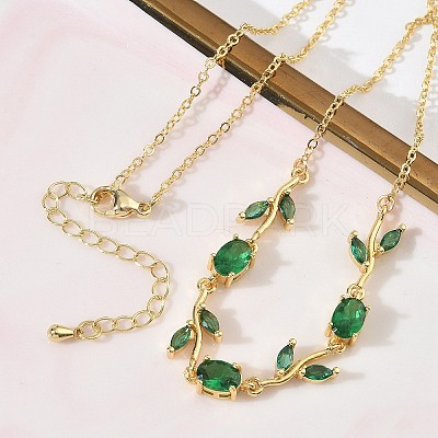 Brass Pave Cubic Zirconia Rose Flower Link Cable Chain Necklaces for Women NJEW-C121-05B-08G-1