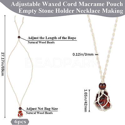 6Pcs Adjustable Waxed Cord Macrame Pouch Empty Stone Holder Necklace Making NJEW-BBC0001-08A-1