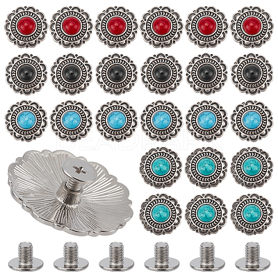 24 Sets 4 Colors Zinc Alloy Decorative Rivets BUTT-WR0001-01-1