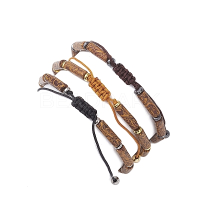 3Pcs Natural Elephant Skin Jasper & Synthetic Hematite Beaded Braided Bead Bracelets for Men Women BJEW-JB12546-1