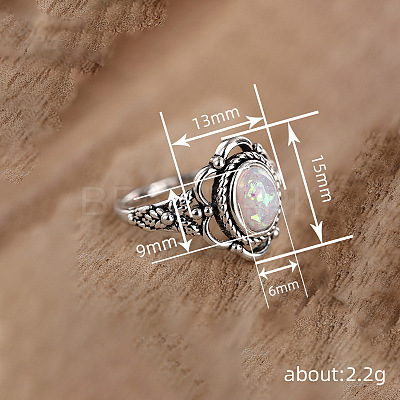 Alloy with Plastic Imitation Opal Finger Rings FS-WG4C942-03-1