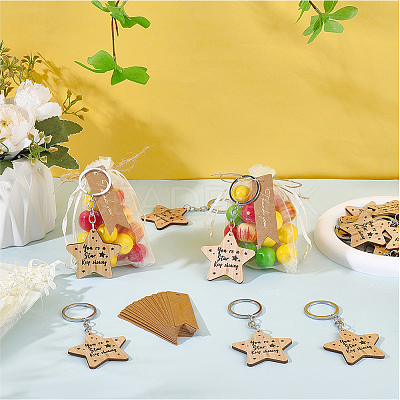20Pcs Plywood Alloy Star Keychains KEYC-BM0001-01-1