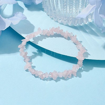 Natural Rose Quartz Chips Beaded Stretch Bracelets for Women BJEW-JB10046-01-1