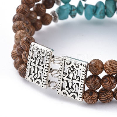Three Loops Synthetic Turquoise(Dyed) Chip Beads Wrap Bracelets BJEW-JB04657-03-1
