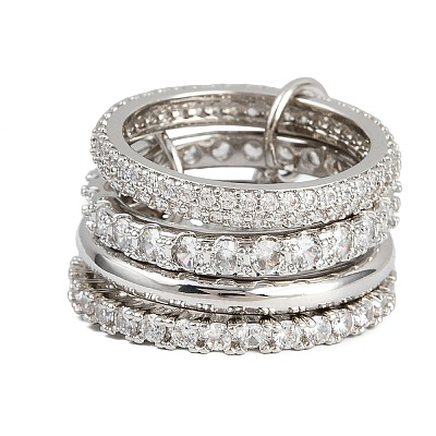 Brass Micro Pave Cubic Zirconia Plain Band Finger Rings for Women RJEW-P160-01I-P-1