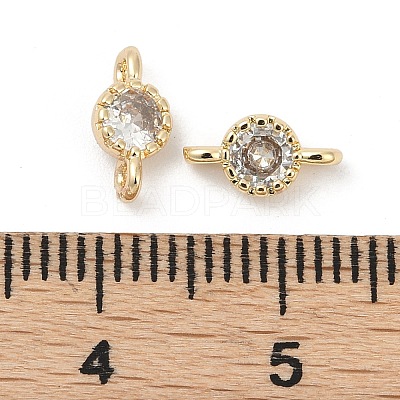 Brass Cubic Zirconia Flat Round Connector Charms KK-H204-02KCG-04-1
