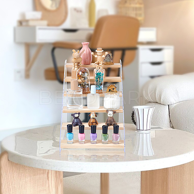 Rectangle Acrylic with Wood Minifigures Organizer Display Risers ODIS-WH0038-102B-1