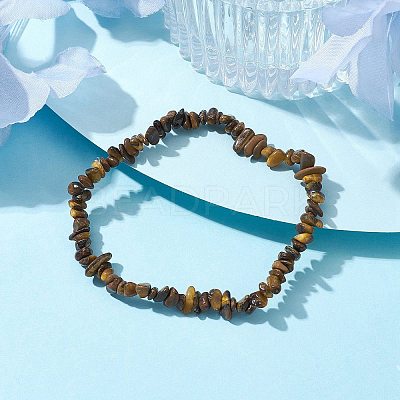Natural Tiger Eye Chips Beaded Stretch Bracelets for Women BJEW-JB10046-05-1