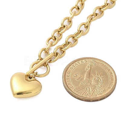 304 Stainless Steel Heart Pendant Cable Chain Necklaces for Women NJEW-C084-05G-1