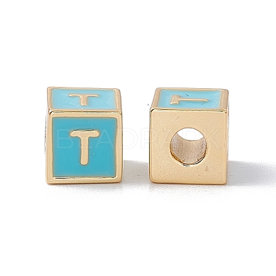 Rack Plating Brass Enamel Beads KK-B060-04G-06T-1
