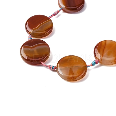 Natural Striped Agate/Banded Agate Coin Beads Strands G-NH0040-01B-1