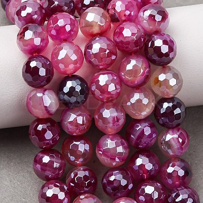 Electroplated Natural Agate Beads Strands G-B191-A07-8mm-06-1