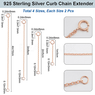 8Pcs 4 Styles Sterling Silver Chain Extender STER-BBC0007-06RG-1