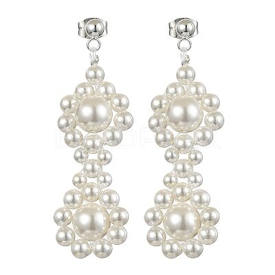 Shell Pearl Beaded Dangle Stud Earrings EJEW-TA00340-1