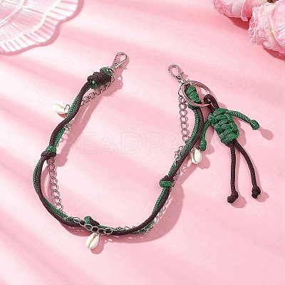 Polyester & Spandex Cord Rope Braided Human & Natural Cowrie Shell Charm Iron Chain Bag Decorative Chains AJEW-BA00173-04-1