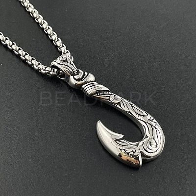 Retro 304 Stainless Steel Fish Hook Pendant Ocean Punk Necklace Jewelry YW0137-1