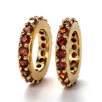 Brass Micro Pave Cubic Zirconia Rondelle European Beads KK-B028-18G-D-1