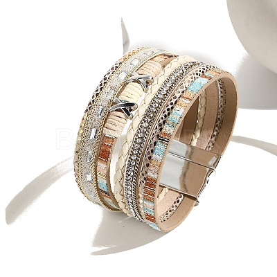 Braided Imitation Leather Crod Multi-strand Bracelets for Women PW-WGA1EC1-04-1
