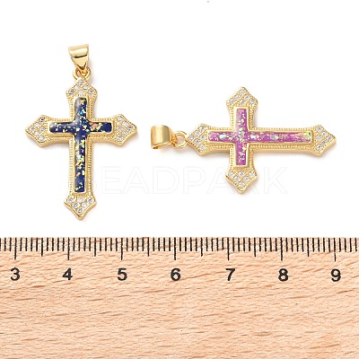 Brass Micro Pave Clear Cubic Zirconia Pendants KK-S048-06G-1