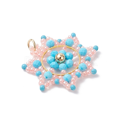Glass Seed Beaded Snowflake Pendants PALLOY-MZ00953-02-1