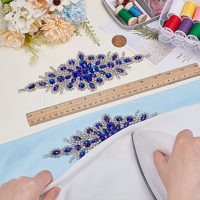 Flower Polyester & Rhinestone Embroider Thread Iron on/Sew On Patches AJEW-WH0596-454-1