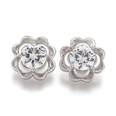 Brass Micro Pave Clear Cubic Zirconia Shank Buttons KK-H738-17P-1