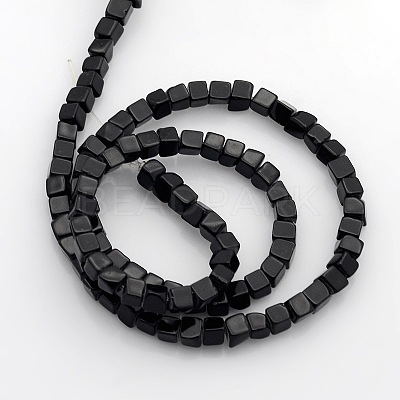 Cube Natural Black Stone Beads Strands G-P057-01-1