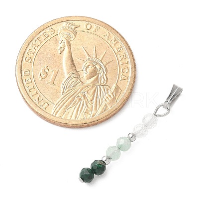 Faceted Round Natural Quartz Crystal & Green Aventurinee & Malachite Beaded Pendants PALLOY-JF03529-06-1