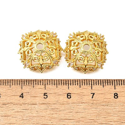 Flower Brass Clear Cubic Zirconia Bead Caps KK-V008-02G-1