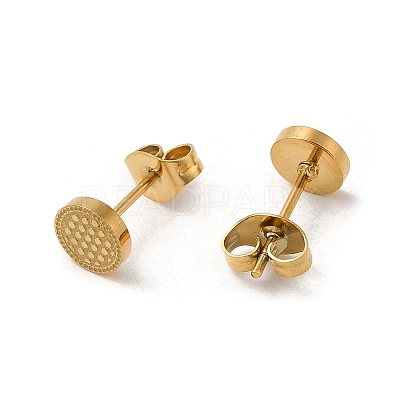 Ion Plating(IP) 304 Stainless Steel Textured Flat Round Stud Earrings EJEW-Q783-03G-1