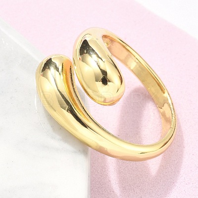 Brass Teardrop Open Cuff Ring for Women RJEW-M148-03G-1