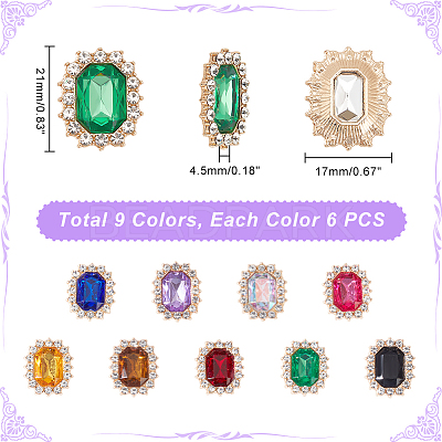 54Pcs 9 Colors Glass Rhinestone Cabochons ALRI-GA0001-02-1